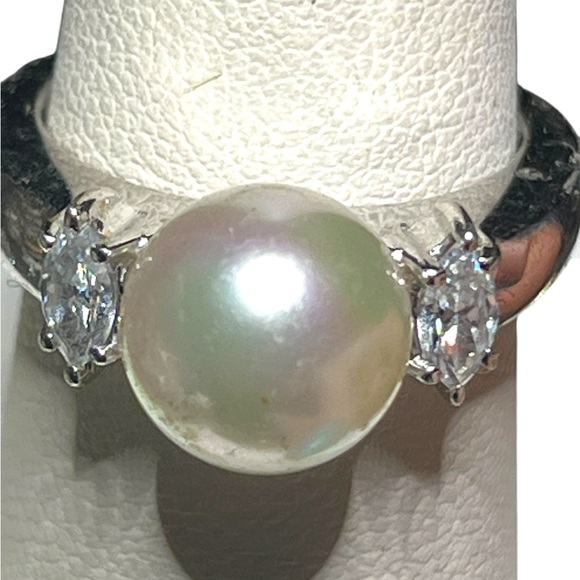 Vintage Sterling Silver Genuine  Pearl CZ Ring size 6.5 - Picture 10 of 10